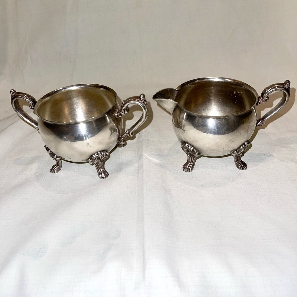 Vintage Sheridan Silver on Copper Cream and Sugar Set